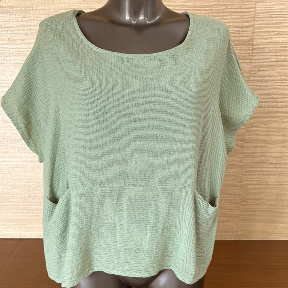 Oversized cotton top in hand dyed light green. New with tags from Sundance